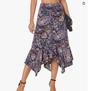 Paisley Flowy Handkerchief Hemline Midi Skirt
